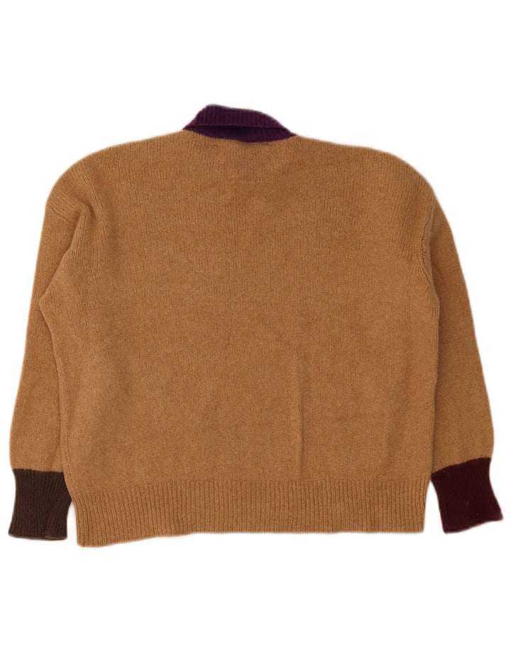 Marni Womens Crop Roll Neck Jumper Sweater IT 40 Small Brown Colourblock
