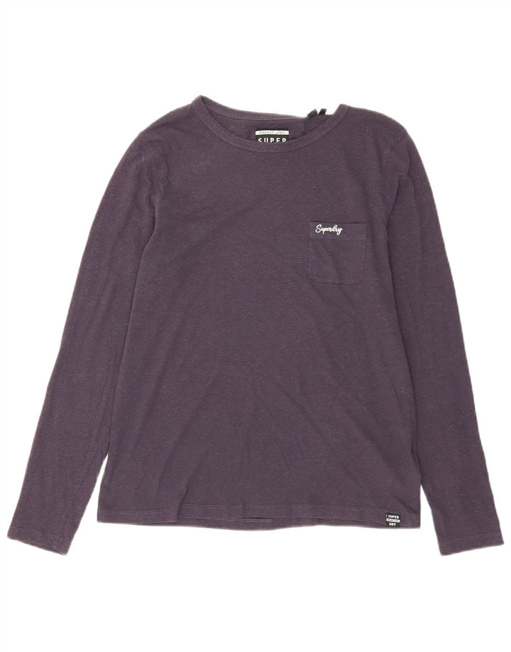 Superdry Womens Top Long Sleeve UK 12 Medium Navy Blue Cotton