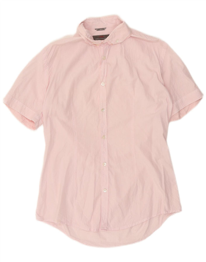 Daniele Alessandrini Mens Shirt Size 39 15 1/2 Medium Pink Pinstripe