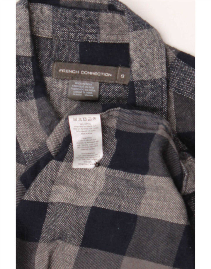 French Connection Mens Flannel Shirt Small Navy Blue Gingham Cotton