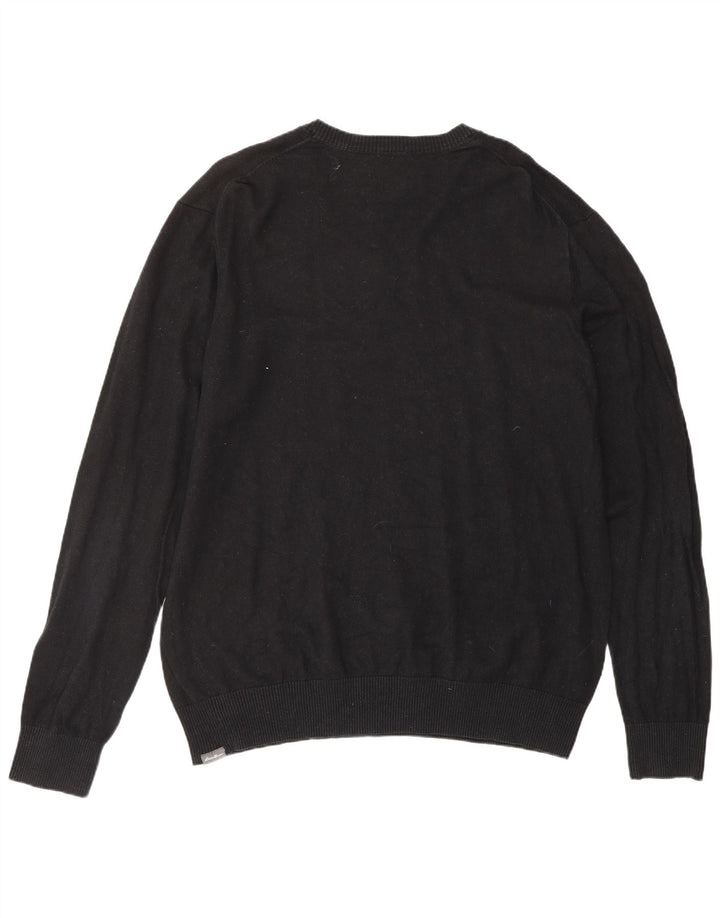 Eddie Bauer Mens V-Neck Jumper Sweater XL Black Cotton