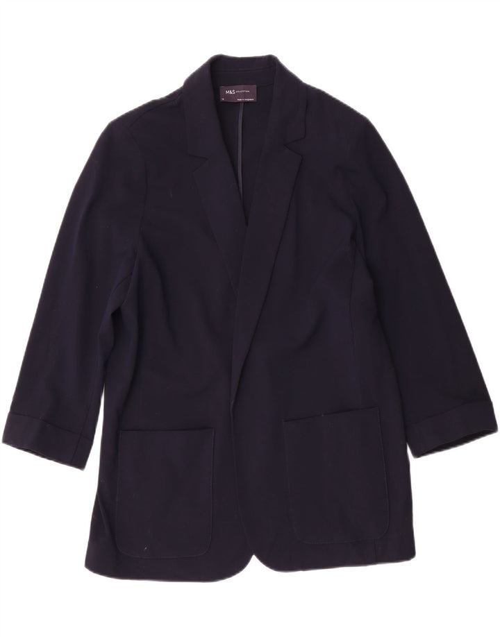 Marks & Spencer Womens 3/4 Sleeve Open Blazer Jacket UK 14 Medium Navy Blue