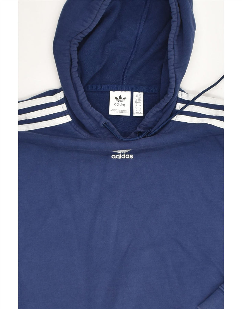 ADIDAS Womens Crop Hoodie Jumper UK 10 Small Navy Blue Cotton | Vintage Adidas | Thrift | Second-Hand Adidas | Used Clothing | Messina Hembry 