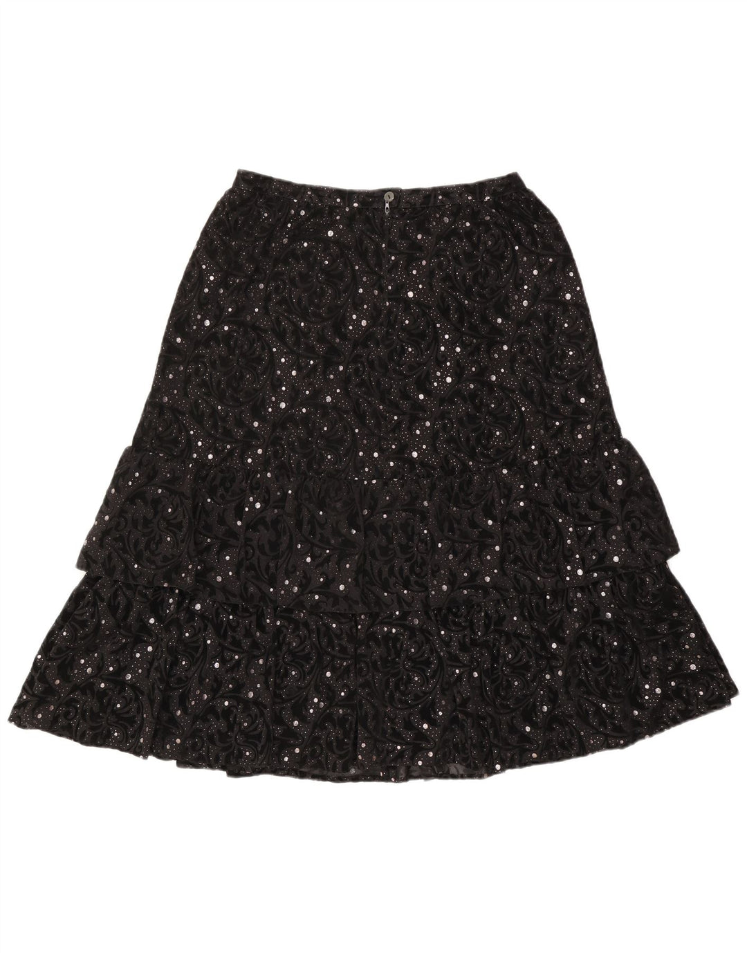 Vintage Womens Tiered Skirt IT 44 Medium W30  Black Paisley Polyamide