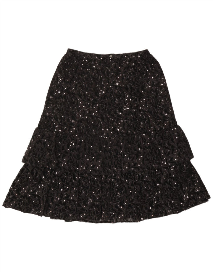 Vintage Womens Tiered Skirt IT 44 Medium W30  Black Paisley Polyamide