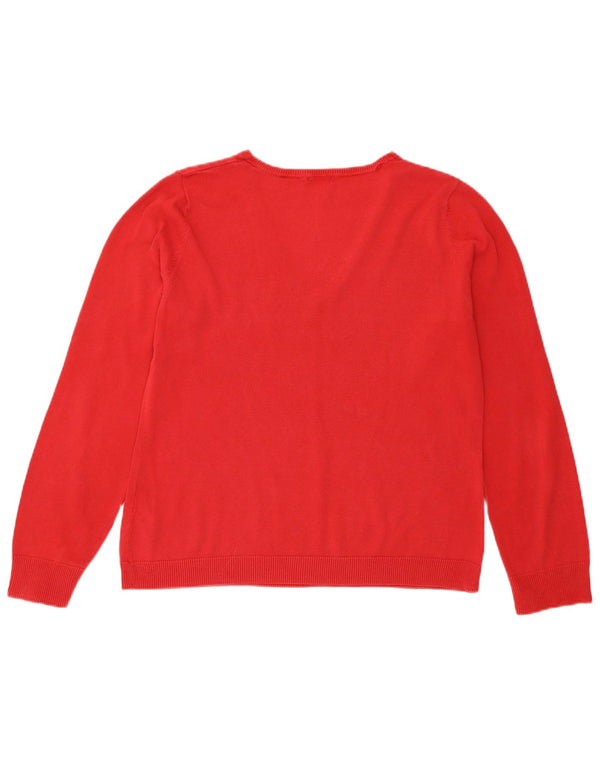 Benetton Womens V-Neck Jumper Sweater UK 12 Medium Red