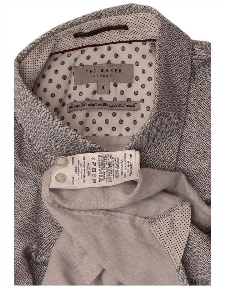 Ted Baker Mens Short Sleeve Shirt Size 4 Large Grey Geometric Cotton