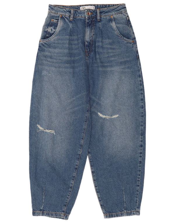 Zara Womens Balloon Distressed High Waist Jeans EU 36 XS W26 L26 Blue