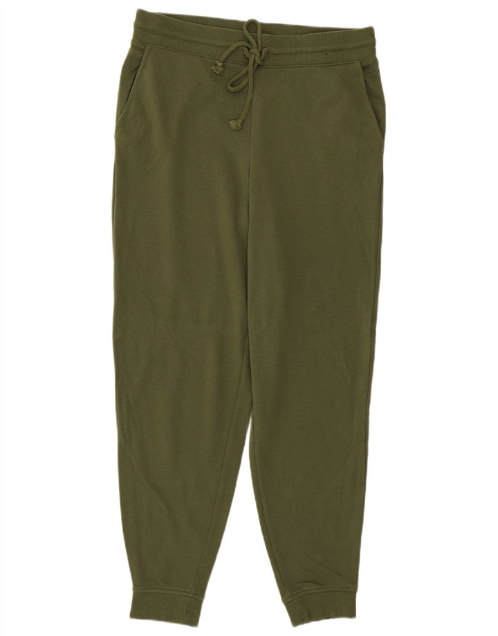 Marks & Spencer Womens Tracksuit Trousers Joggers UK 12 Medium Khaki Cotton