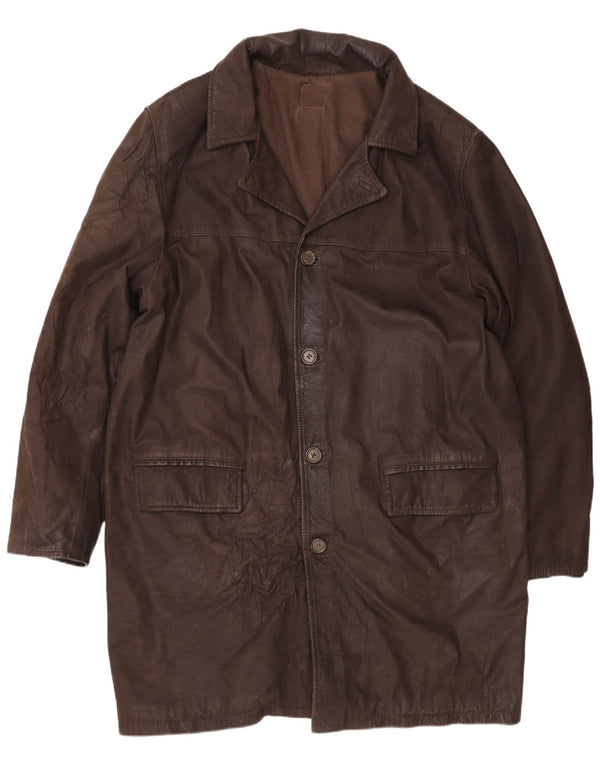 Vintage Mens Leather Coat UK 44 2XL Brown Classic
