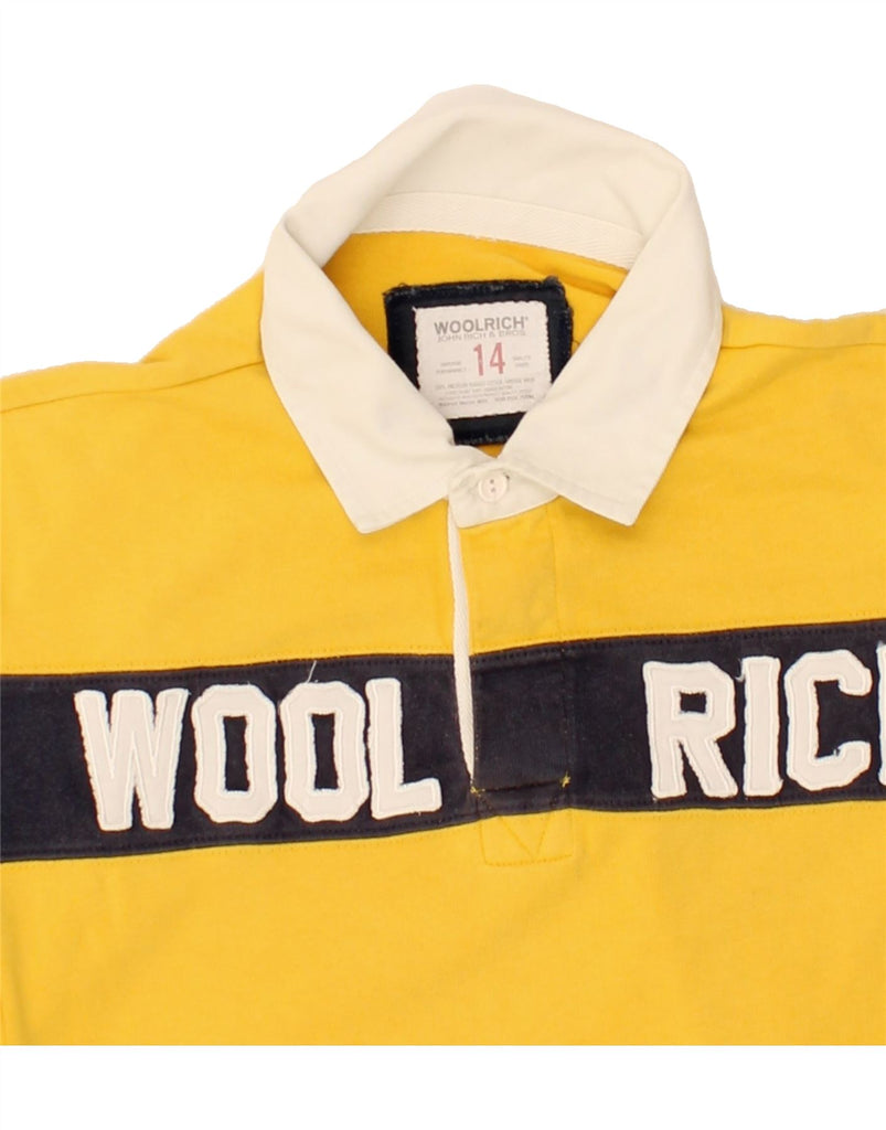 WOOLRICH Boys Graphic Long Sleeve Polo Shirt 13-14 Years Yellow Vintage Woolrich and Second-Hand Woolrich from Messina Hembry 