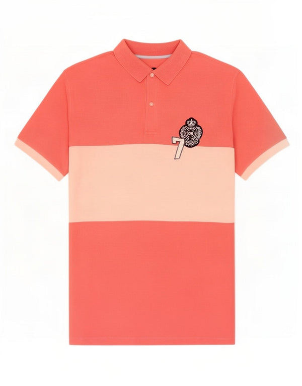 Massimo Dutti Mens Polo Shirt XL Pink Colourblock Cotton