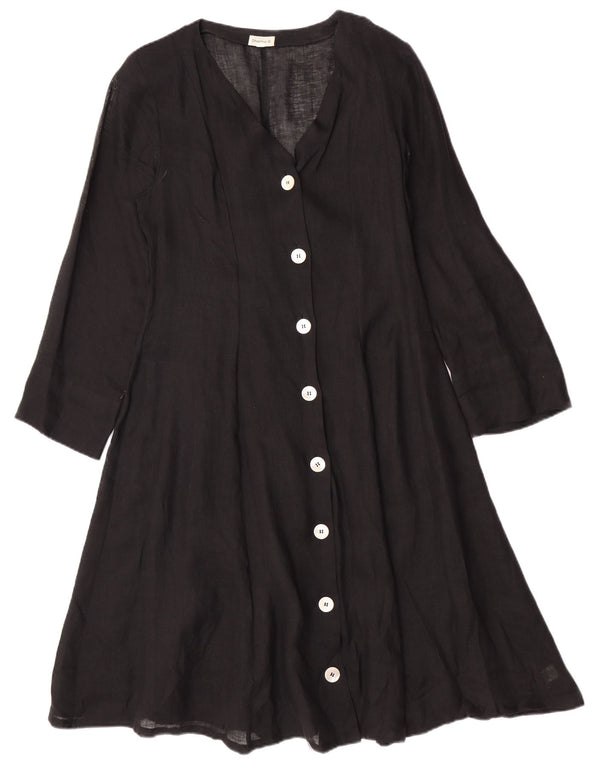 Vintage Womens See Through Shirt Dress UK 12 Medium Black Linen