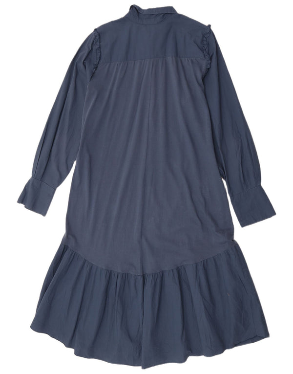 Zara Womens Long Sleeve Shirt Dress UK 16 Large Navy Blue Cotton