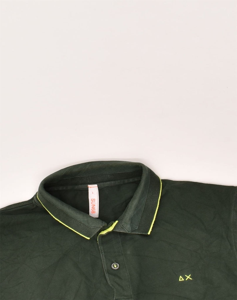 SUN68 Mens Polo Shirt Large Green Cotton | Vintage Sun68 | Thrift | Second-Hand Sun68 | Used Clothing | Messina Hembry 