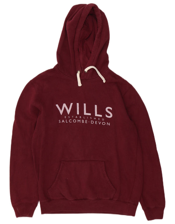 Jack Wills Mens Graphic Loose Fit Hoodie Jumper XS Burgundy Cotton