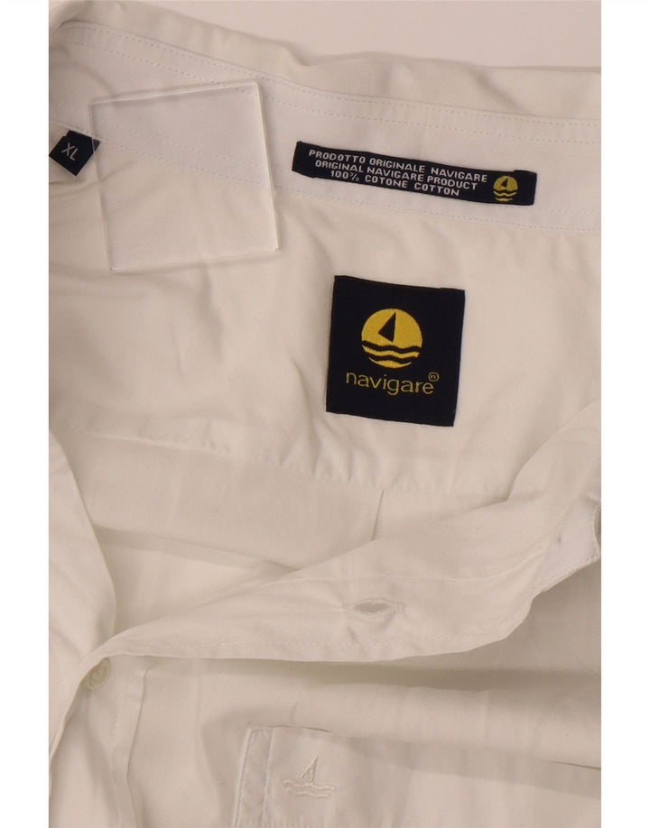 NAVIGARE Mens Short Sleeve Shirt XL White Cotton