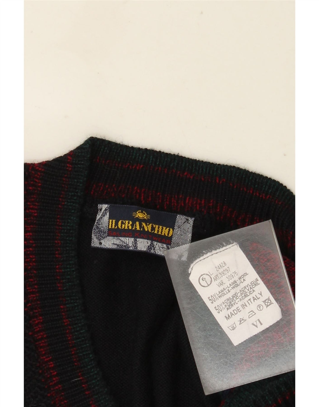 Il Granchio Mens V-Neck Jumper Sweater Large Navy Blue Colourblock Wool