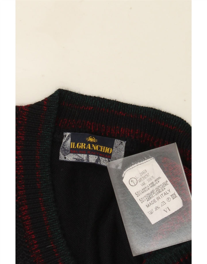 Il Granchio Mens V-Neck Jumper Sweater Large Navy Blue Colourblock Wool