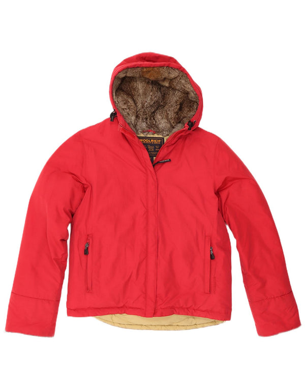 Woolrich Womens Hooded Padded Jacket UK 16 Large Red Cotton