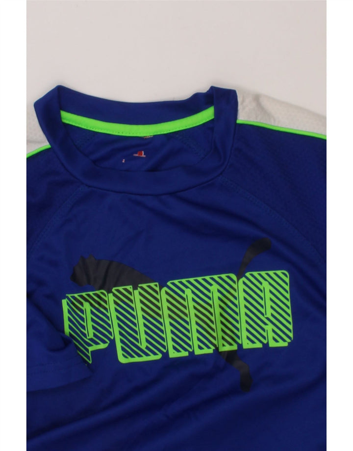 PUMA Boys Graphic T-Shirt Top 12-13 Years Navy Blue Colourblock Polyester Vintage Puma and Second-Hand Puma from Messina Hembry 