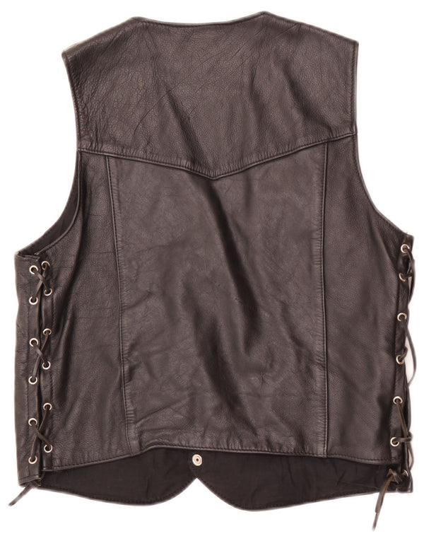 Vintage Mens Leather Waistcoat EU 44 XS Black