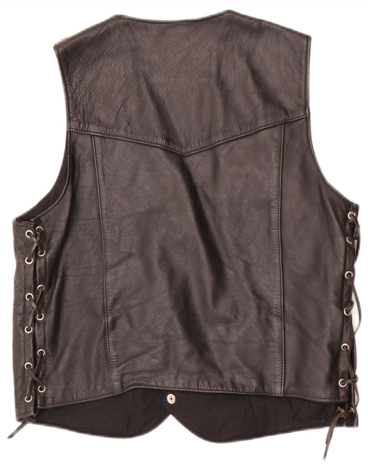 Vintage Mens Leather Waistcoat EU 44 XS Black