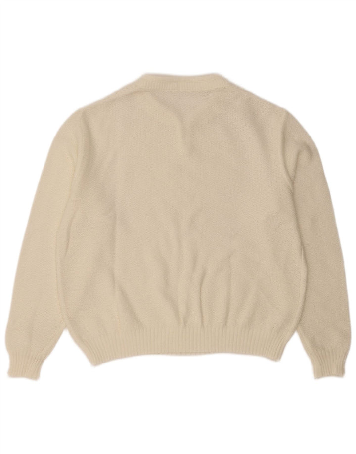 VINTAGE Womens V-Neck Jumper Sweater UK 14 Large White
