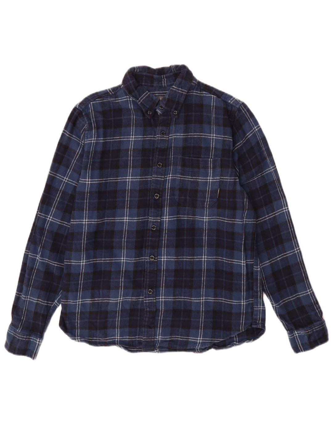 Eddie Bauer Mens Flannel Shirt Medium Navy Blue Check Cotton