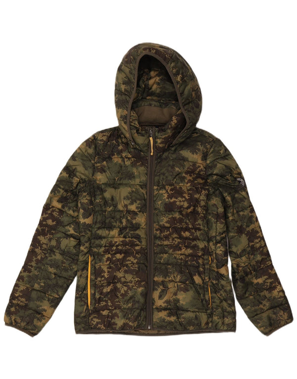 Abercrombie & Fitch Mens Hooded Padded Jacket UK 38 Medium Khaki Camouflage
