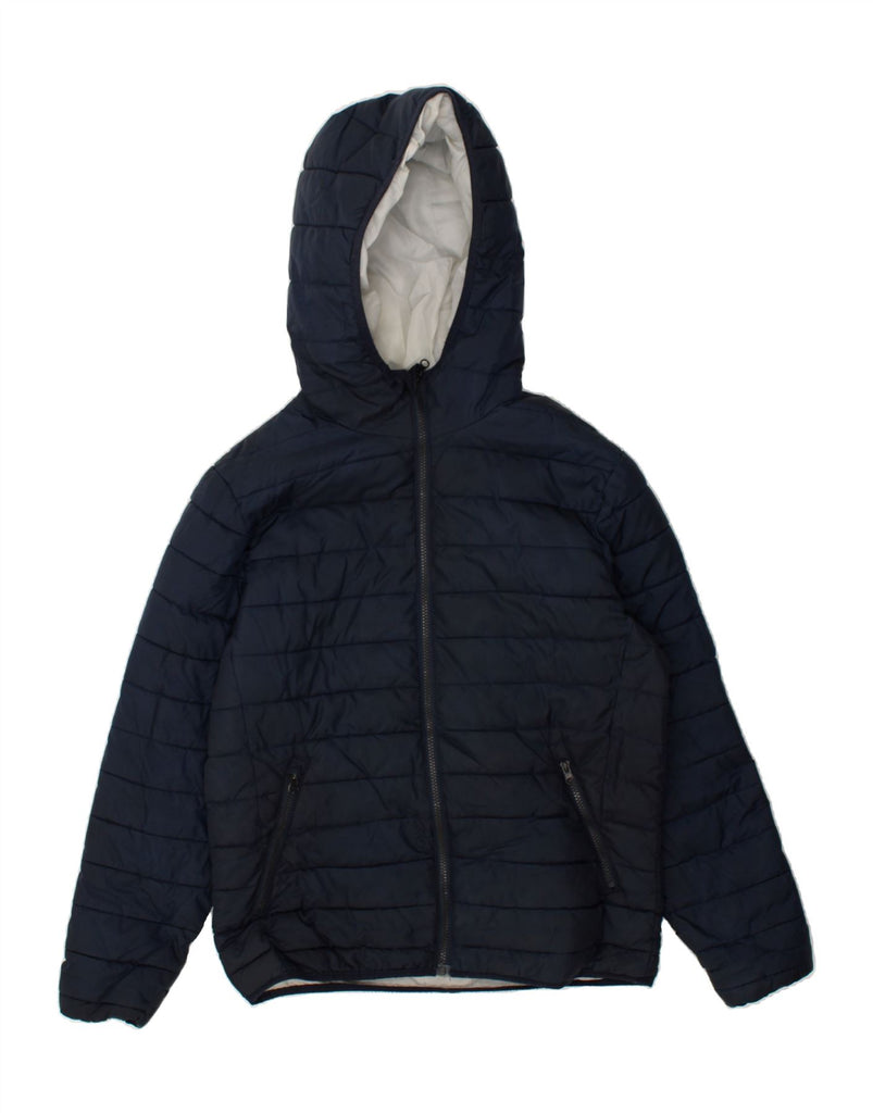 JACK & JONES Mens Hooded Padded Jacket UK 38 Medium Navy Blue Polyester | Vintage Jack & Jones | Thrift | Second-Hand Jack & Jones | Used Clothing | Messina Hembry 