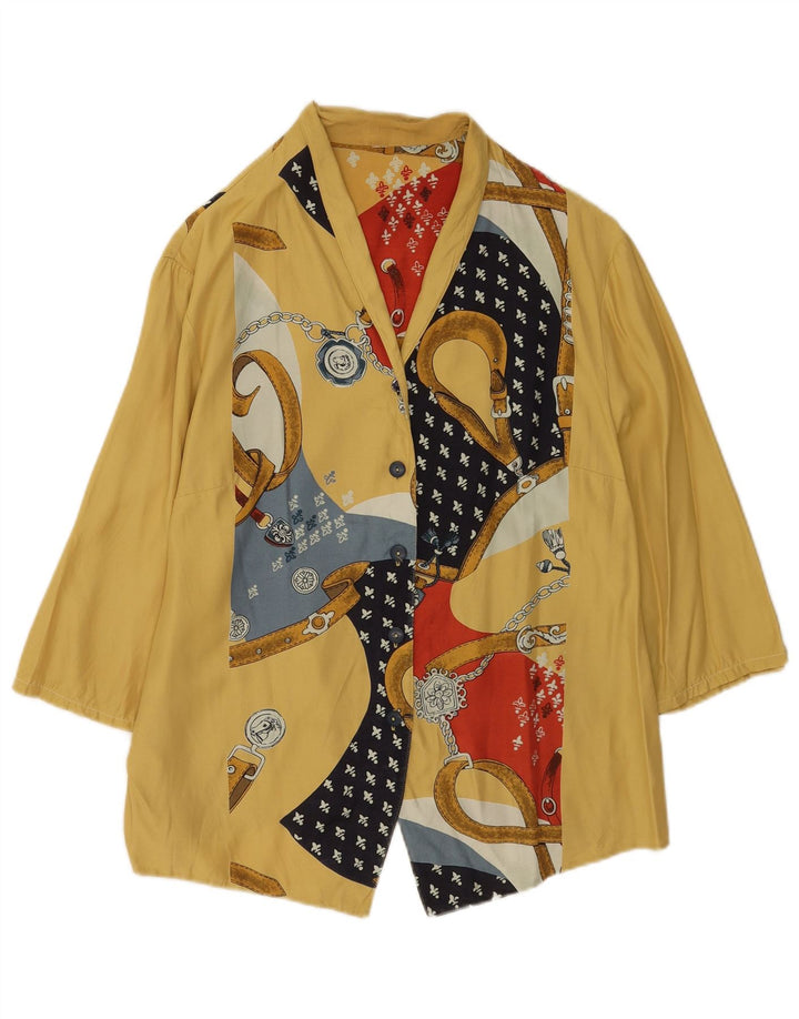 Vintage Womens Abstract Pattern 3/4 Sleeve Shirt Blouse UK 14 Large Yellow