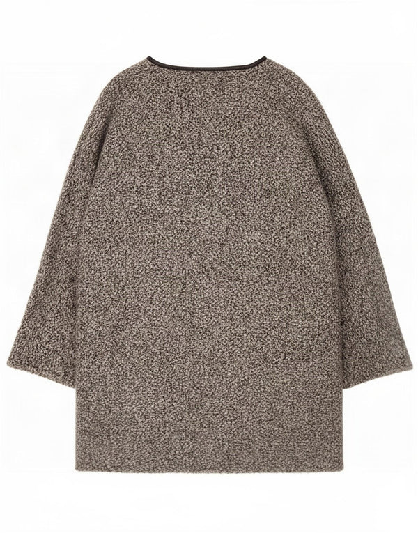Zara Womens Longline Open Cardigan Sweater UK 16 Large Grey Flecked Acrylic