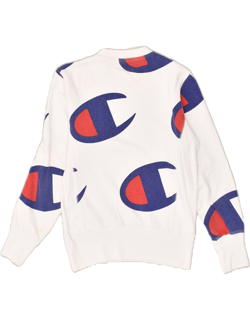 CHAMPION Womens Loose Fit Graphic Sweatshirt Jumper UK 6 XS White | Vintage Champion | Thrift | Second-Hand Champion | Used Clothing | Messina Hembry 