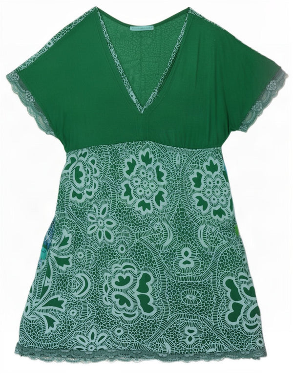 Desigual Womens A-Line Dress UK 12 Medium Green Geometric