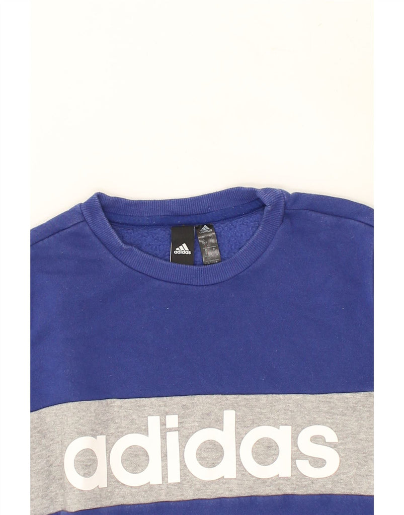 ADIDAS Boys Graphic Sweatshirt Jumper 8-9 Years Blue Cotton | Vintage Adidas | Thrift | Second-Hand Adidas | Used Clothing | Messina Hembry 