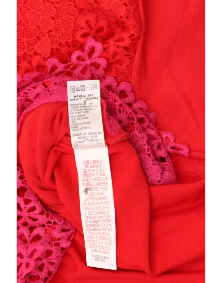 Marks & Spencer Womens Lace Blouse Top UK 12 Medium Red Floral Polyester