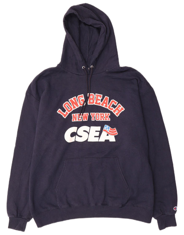 Champion Mens Graphic Hoodie Jumper 2XL Navy Blue Cotton