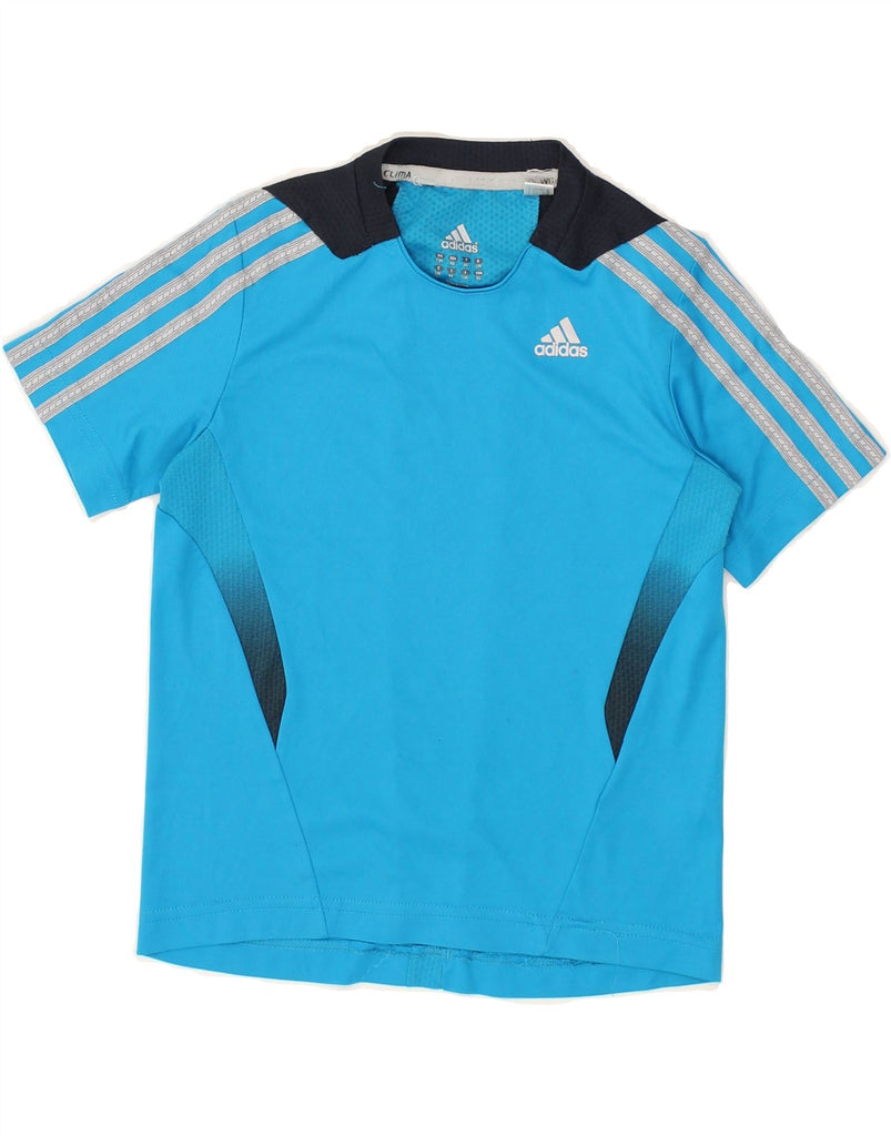 ADIDAS Boys Climacool T-Shirt Top 7-8 Years Blue Colourblock Polyester | Vintage Adidas | Thrift | Second-Hand Adidas | Used Clothing | Messina Hembry 