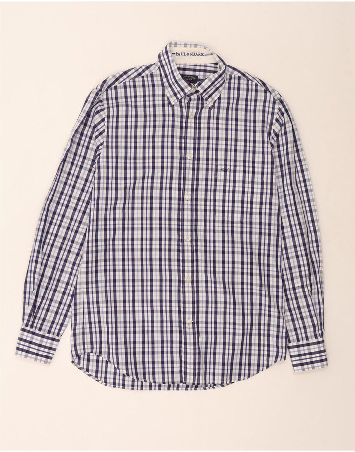 Paul & Shark Mens Checked  Shirt Medium Blue Check Cotton