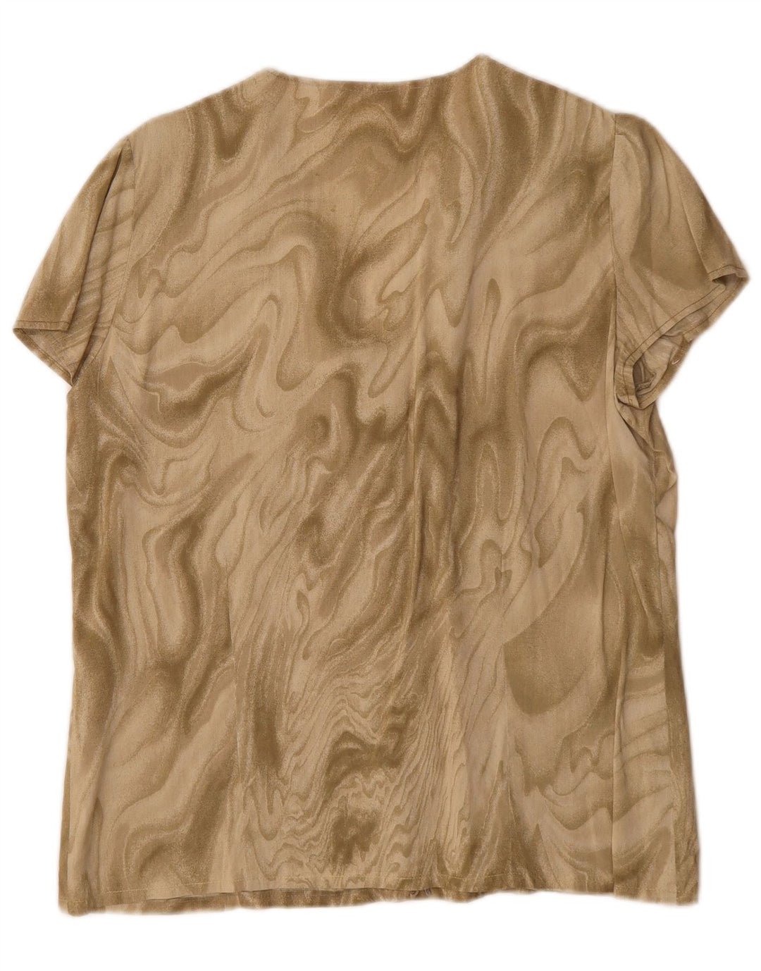 Vintage Womens Abstract Pattern Short Sleeve Shirt Blouse UK 16 Large Khaki