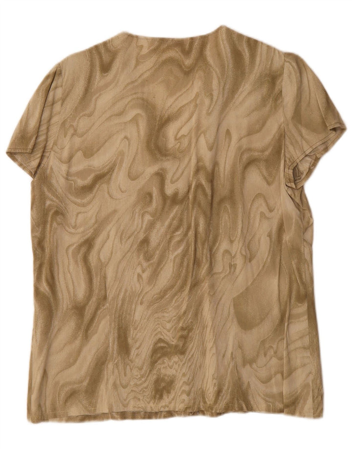 Vintage Womens Abstract Pattern Short Sleeve Shirt Blouse UK 16 Large Khaki
