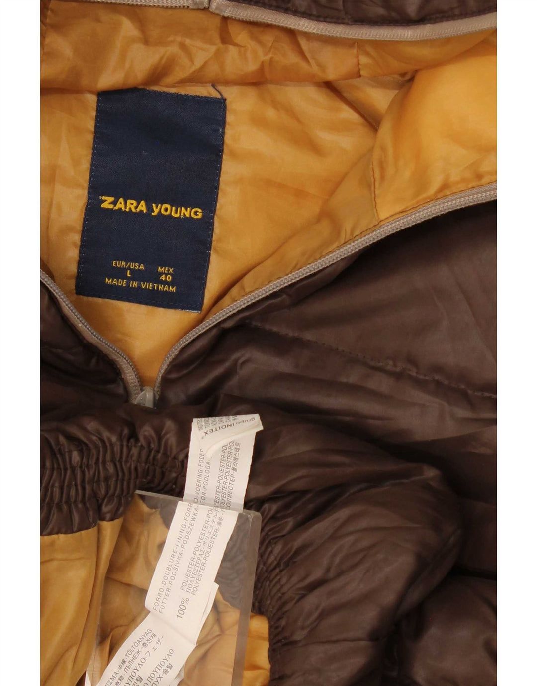 Zara Boys Hooded Padded Gilet 13-14 Years Large Brown Polyester