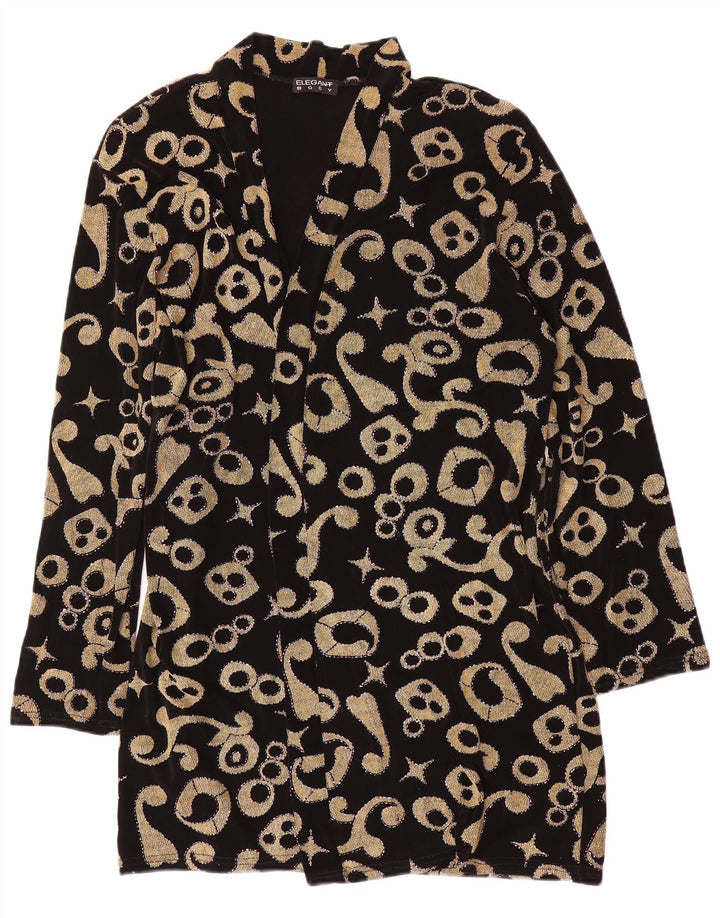 Vintage Womens Abstract Pattern Longline Blazer Jacket UK 18 XL Black Retro
