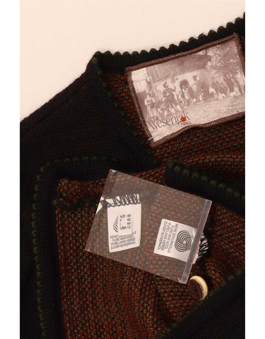 Vintage Womens Graphic Cardigan Sweater IT 44 Medium Brown Geometric Wool