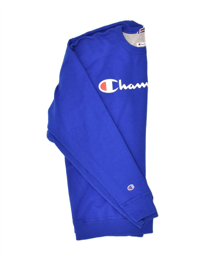 CHAMPION Mens Graphic Sweatshirt Jumper XL Blue Cotton | Vintage Champion | Thrift | Second-Hand Champion | Used Clothing | Messina Hembry 