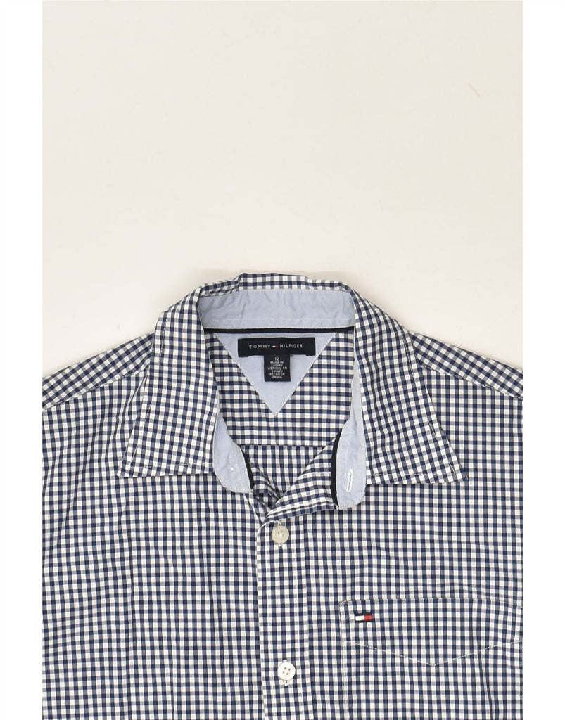 TOMMY HILFIGER Boys Shirt 11-12 Years Navy Blue Gingham Cotton | Vintage Tommy Hilfiger | Thrift | Second-Hand Tommy Hilfiger | Used Clothing | Messina Hembry 