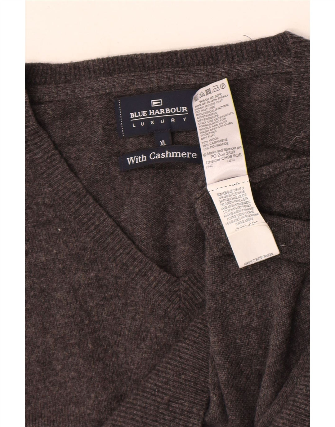 Marks & Spencer Mens Blue Harbour V-Neck Jumper Sweater XL Grey Wool