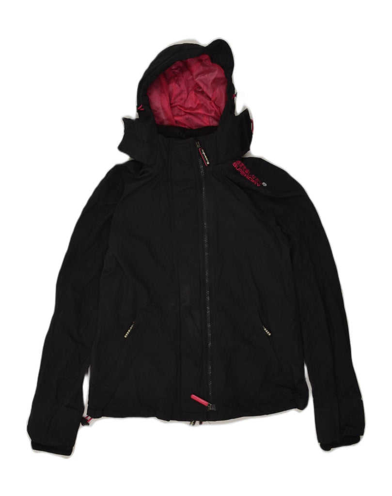 SUPERDRY Womens The Windcheater Hooded Rain Jacket UK 14 Medium Black | Vintage Superdry | Thrift | Second-Hand Superdry | Used Clothing | Messina Hembry 