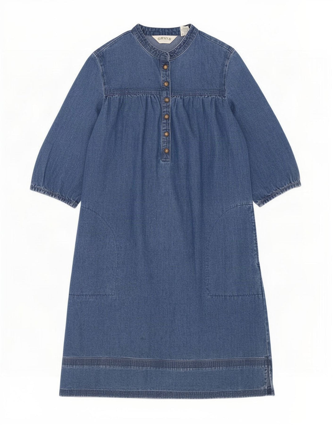 Orvis Womens 3/4 Sleeve Denim Dress US 8 Medium Blue Cotton